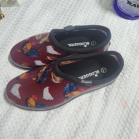 SLOGGERS EUC WOMENS SZ 8 ROOSTER WATERPROOF GARDEN CLOGS SHOES - Picture 1 of 9